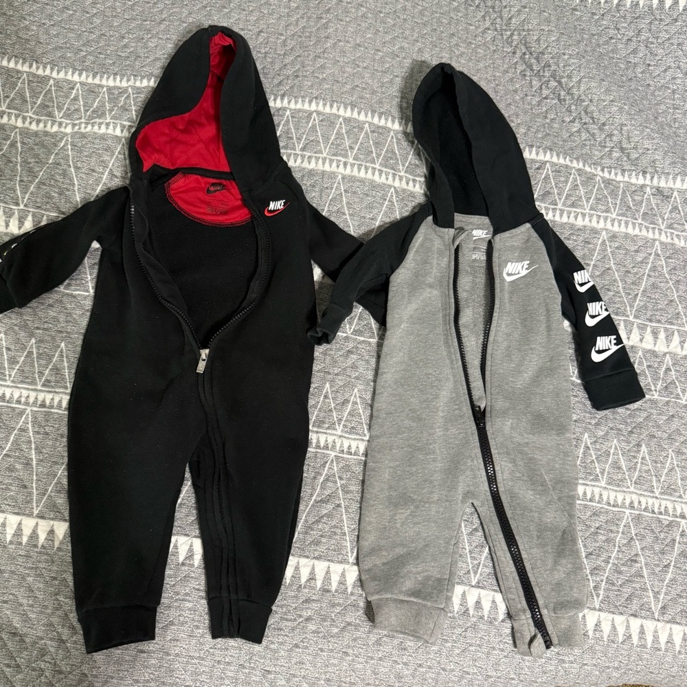 Nike Kids' Hooded One-Piece Rompers - Black, Gray & Red Accents